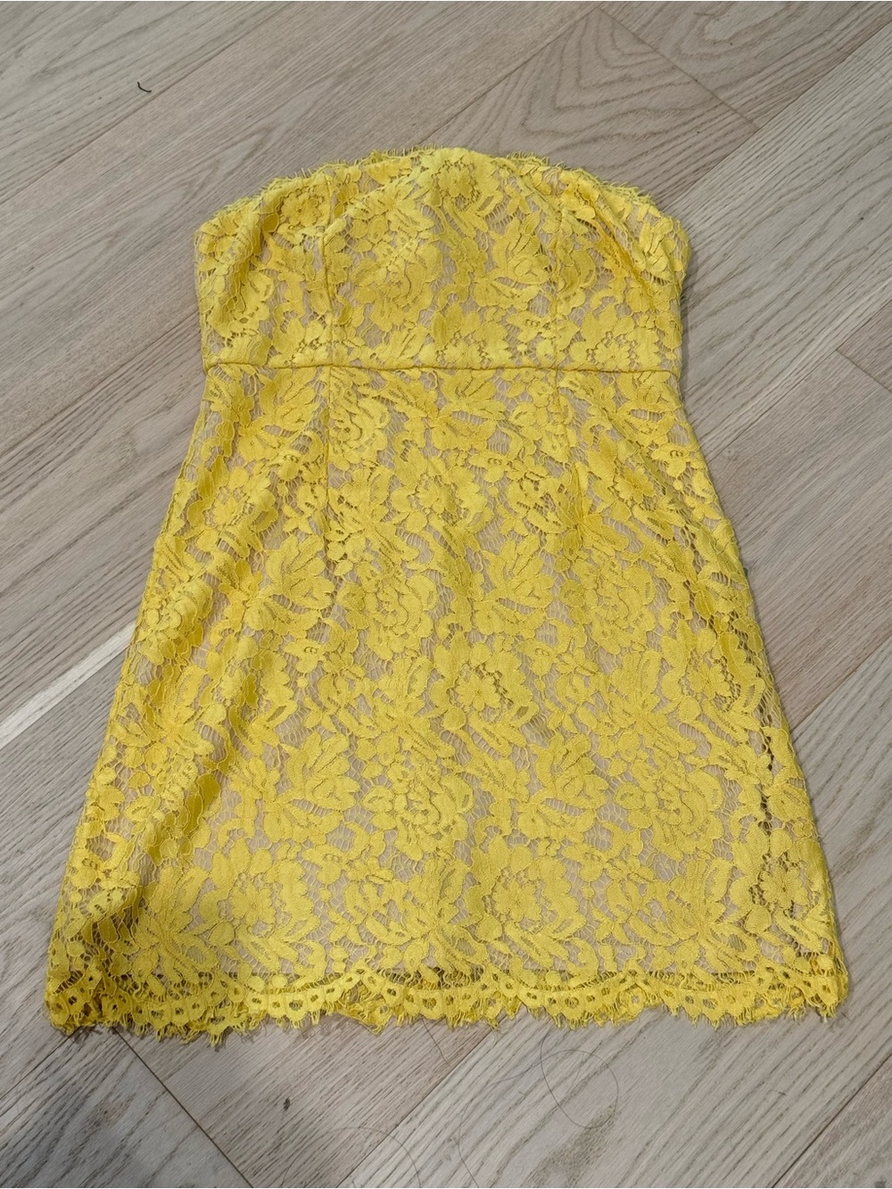 Lulu's Yellow Lace & Nude Lining Dress
